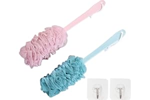 NWVUOP 2 Pack Loofah Bath Brush with Long Handle Bath Shower Back Scrubber Body Brush for Men and Women Pink and Blue