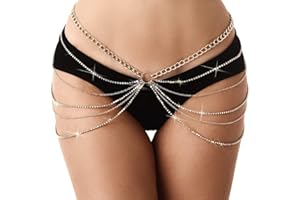 Carufin Party Crystal Waist Chain Multi-layer Tassel Body Chains Thigh Chain Sexy Bikini Chain Jewelry Accessories Adjustable for Women Girls (Gold)