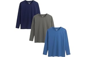 THE ESSENTIALS WARDROBE Boys Long Sleeve T-Shirt Multicoloured 3 Pack Shirt for Boys Kids Lightweight Soft Comfort Fit Crew Neck Tee Multipack Cotton Top Size 4-13 Years