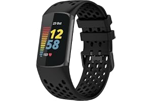 Maucoray Klockarmband kompatibelt med Fitbit Charge 6 / Charge 5 rem, silikon mjukt andningsbart armband ersättningstillbehör