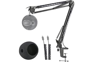 Blue Snowball Mic Stand with Windscreen - Mic Suspension Boom Arm Stand and Pop Filter Foam Cover Compatible with Blue Snowball iCE Microphone by YOUSHARES