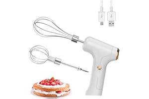 FIOUSY Electric Hand Whisk, USB Rechargeable, Wireless Portable Egg Beater with 2 Detachable Whisks with 3 Speed Modes for Eggs/Milkshake Cream/Butter/Baby Food, Fit for Kitchen/Camping/Gifts (White)