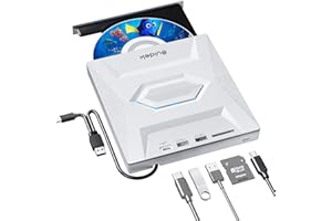 SUIDEK Lecteur CD DVD Externe, Lecteur CD Portable pour Ordinateur Portable, Graveur CD DVD +/-RW avec Lecteur de Carte SD, hub USB 3.0 Type C Compatible avec Ordinateur Portable Windows Linux