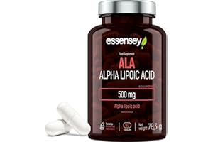 ESSENSEY - Alpha-Liponsäure I 500 mg I 90 Kapseln I Für Vegetarier I (6 Wochen Vorrat) I Leicht zu schlucken I Zellulosekapsel
