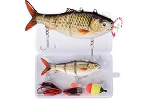 HADORAM Robotic Swimming Lure 5.1” Fishing Lure 4-Segement Multi Jointed Swimbait Electric Bait LED Light USB Rechargeable for Bass Trout Pike Fishing Tackle