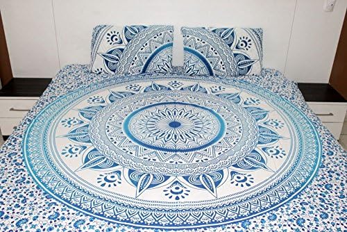 King size Blue ombre Indian Mandala Reversible Duvet Doona Cover Quilt Cover
