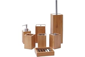 MENDLER Set Accessori da Bagno HWC-A90 7 Pezzi Legno Bambu e Metallo