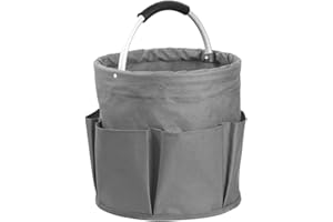 DYUEE Foldable Cleaning Caddy with Handle Storage Box, 17L Multi-Pocket Caddy Organizer Tool Bag, Portable Storage Tool Bucket for Cleaning Products, Housekeeping, Garden Tools, Toiletries & Crafts (Grey)