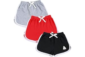 Rolanko Pantalones Cortos Niñas, Verano Algodón Deportivos Pantalón para Niños para Baile y Corree, 3 Packs