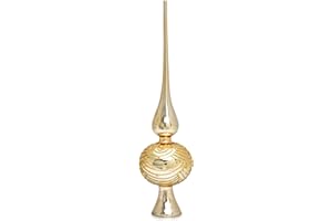 ‎SIKORA SIKORA SP6 Highlights Christbaumspitze aus Glas mit Glitzer Verzierung 2 Größen, Farbe:Gold, Größe:H ca. 33 cm (für Bäume von ca. 170 bis 240 cm)