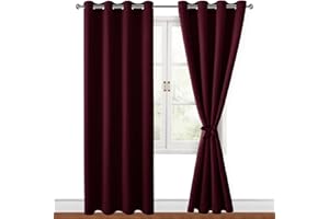 Hiasan Verdunklungsvorhänge Gardinen mit Ösen,Weinrot Blickdicht Vorhänge,2 Stück,140 x 245 cm (Breite x Höhe),weiche Schiebevorhänge für Schlafzimmer,Wohnzimmer usw.