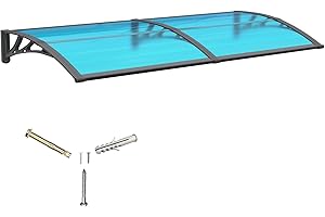 GGNEBAI Front Door Canopy Outdoor Awning 200x80cm,Window, Patio or Porch Rain Shelter with ABS Bracket,Polycarbonate Sheet, UV,Snow Protection