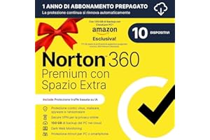 Norton 360 Premium| Extra Spazio Archiviazione|Esclusiva Amazon * 75 GB extra Cloud Backup| Antivirus 10 dispositivi |1 anno rinnovo automatico