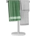 Blemoacha Towel Rack,T Shape Freestanding Towel Racks for Bathroom,Organizer Countertop Hand Towels Stand,Kitchen Vanity Marble Plinth Towel Holder,304 Stainless Steel Towel Bar