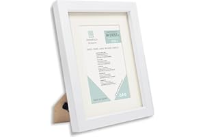 ENMARKALIA DECORACION Marco de foto, color Blanco, tamaño A4 (21X29.7 CM) con paspartú de 15x20 cm, soporte de pie, colagador horizontal y vertical para montaje en pared, moldura de 18x18mm y cristal