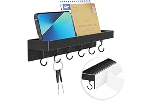 niffgaff Schwarzer Schlüsselhalter Wandmontage, Edelstahl Selbstklebende Hakenleiste mit Ablage, Ohne Bohren Schlüsselhaken für Tür und Wand