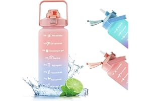 BILIONE Large Water Bottle 2L, BPA Free, Leak Proof 2 Liters Drink Bottles, Sport Water Bottle with Straw and Time Scale for Running, Riding, Study & Outdoor (Pink)