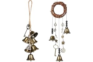 Prefdo Hexenglocken für Türknauf zum Schutz, 2-teiliges Hexen-Windspiel-Set, Kranz, handgefertigt, Wicca-Dekoration für Zuhause, Türknauf, Segensgeschenke für Frauen