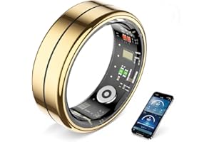 UouNeaCo Bague Intelligente - Tracker d'Activité & Santé (Rythme Cardiaque, Oxygène, Sommeil), 5ATM, 7 Jours Autonomie - Recharge Magnétique - Compatible Android/iOS (Doré, 8)