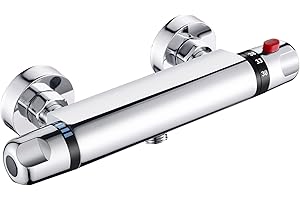 Solepearl Mitigeur Thermostatique Douche, Murale Robinet Thermostatique de Douche avec Bouton Sécurisé à 38°C Anti-brûlure Mitigeur de Douche Thermostatique Entraxe 150mm - Chromé