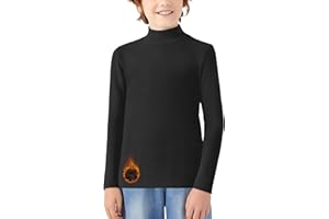 WOWENY T-shirt thermique à manches longues pour enfant - Chaud - Unisexe - Col roulé - Pour fille et garçon - Hiver - Ski - 6-14 ans