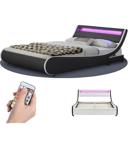 Home Deluxe LED-Bett NUBE – 180x200 Cm, Mit Matratze, Schubladen, Dunkelgrau
