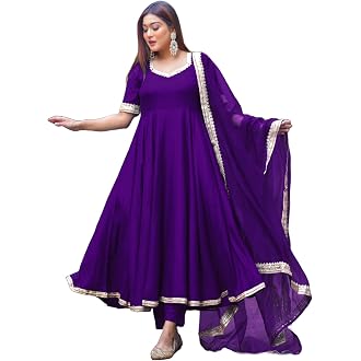 GoSriKi Women's Rayon Blend Anarkali Solid Kurta with P...