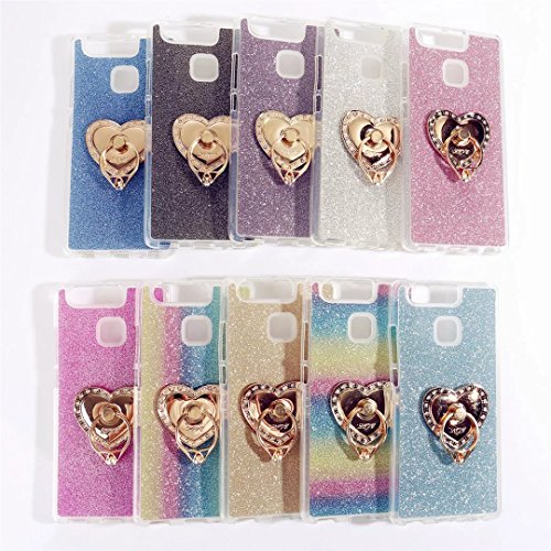 Huawei P9 Hülle, MUTOUREN Huawei P9 Etui Hülle Tasche Schutzhülle TPU Silikon Case Cover Bling Glitzer Gold Bumper mit Ring und Anti-Scratch Löschen Back Bumper für Huawei P9 - 5
