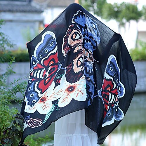 Jhxena Linen Beach Towel Oversized Summer Sunscreen Shawl Beach Blanket,Black Butterflies