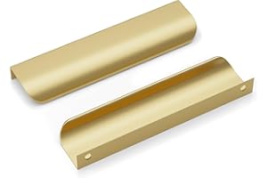 goldenwarm 5Pack 128mm(5in) Gold Cabinet Handles Modern Drawer Handle Aluminum Finger Edge Pull Curved Profile Handle Concealed Furniture Handles Wardrobe Handles