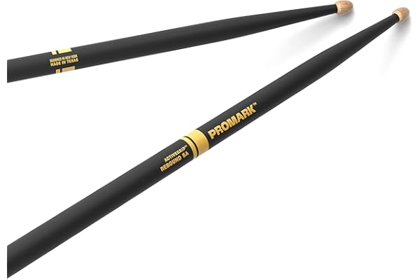 ProMark Baquetas Bateria - Forward Rebound 5A - ActiveGrip - Se vuelve más pegajoso a medida que las manos sudan - Acabado de agarre activo, Punta de Bellota, Madera de nogal americano - 1 par