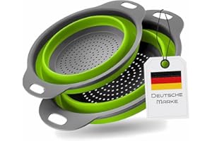 KÖNIG DESIGN Passoire pliable, en silicone de cuisine, passoire à pâtes, bol de lavage pour pâtes, fruits, légumes, 2 tailles (24,5 + 29,2 cm) (vert)