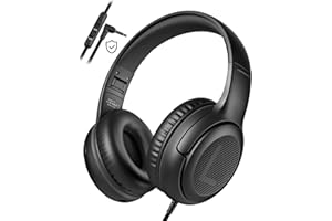 AWATRUE awartue Auriculares Niños con Cable Audio 3.5mm, Volumen Limitado 85/94dB, Diadema Ajustable Almohadillas Suaves, Cascos Infantiles para Clases Online/Viajes/Estudi, Negro