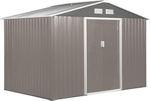 Outsunny Casetta da Giardino con Base e Doppie Porte Scorrevoli in Lamiera di Acciaio, Capanno da Giardino in Acciaio, 277x195x192cm, Grigia