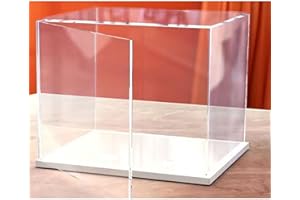 MEEC Vetrina apribile in acrilico trasparente, per montare la scatola da bancone con fondo bianco per vetrina trasparente, vetrina antipolvere per action figure giocattolo (20 x 10 x 15 cm)