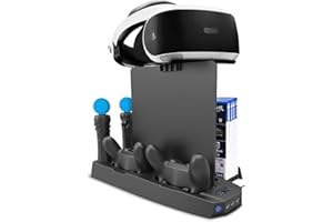 CHIN FAI PS4 VR Multifunctional Vertical Stand - Charging & Cooling Stand Charger Docking Station for PS4/PS4 Slim/PS4 Pro/PSVR Controller with Dual Controller Charge Port and Game Disc Storage