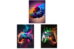 3 Pcs Gaming Wall Art, Colorful Neon Video Game Canvas Posters For Teen Boys Bedroom, Playroom Decor, 8"x10", Unframed