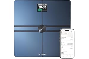 Withings Body Comp - Balance avec analyse corporelle complète, balance connectée Wi-Fi & Bluetooth avec écran couleur, Balance digitale avec précision de la graisse viscérale, du cœur, Noir 1.0 unité