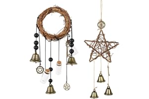 ChYoung Hexen Glocken Handgemachte Pentagramm-Hexe Rattan Schutz Türhänger Boho Dekor (#7+#3)