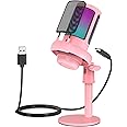 XVersion RGB Gaming Mic for PC/PS5, Gaming Microphone with Quick Mute & Volume Control, Podcast Microphone Gaming for Streaming Twitch/Discord/Youtube, Condenser Microphone with Pop Filter - Pink