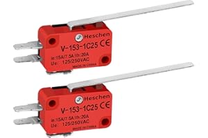 Heschen Micro interrupteur V-153-1C25 SPDT à levier long 20A 250VAC (lot de 2)