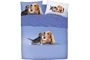 Bassetti Juego de cama de matrimonio de la línea Naturaleza, 100% algodón, fabricado en Italia (Kiss Me)