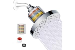 JINYOMFLY Soffione doccia con filtri, 15 cm, soffione doccia anticalcare, testa doccia antipioggia ad alta pressione, soffione doccia esterno, autopulente