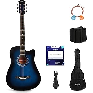 Akkord 38 Inch Acoustic Cutaway Guitar Kit with Gigbag, Strings, Picks, Strap and Key - Glossy Blue | Complete Guitar Kit for Beginners with Free course