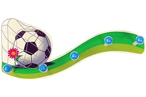 Hess Holzspielzeug 30300 - Garderobe aus Holz, Serie Fußball, mit 5 Haken, für Kinder, ca. 36 x 16 x 6,5 cm groß, handgefertigt, als Blickfang in jedem Kinderzimmer und Flur