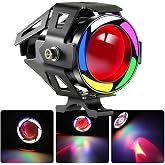 Beyaz RGB Angel + Kırmızı Şeytan G&ouml;z &Ccedil;akarlı + DRL Dış B&uuml;key Lens 20W Motorsiklet Elektrikli Scooter Sis Farı Led Projekt&ouml;r S