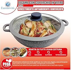 Euronovità en-20049 Poêle Grill poêle Wok avec poignées, Pierre, Gris, 28 x 28 x 10 cm