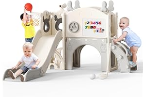 CUPCHID Rutsche,Gartenrutsche,Kleinkinderrutsche freistehend mit Golfset,kompakte Kinderrutsche mit Wasseranschluss, 1,6 Meter lang, mit Rutschauslauf, Verstrebung, Haltegriffen