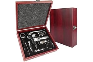 YOBANSA Set Regalo Accessori per Vino Scatola di Legno con Superficie Lucida,Set Apri Vino,Set Regalo Vino cavatappi Vino Coniglio per Uomo (Red 01)