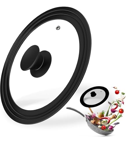 BigKego Couvercle Universel En Verre Trempé Avec Bord Silicone Anti-Débordement – Compatible 16-20 Cm – Noir Élégant